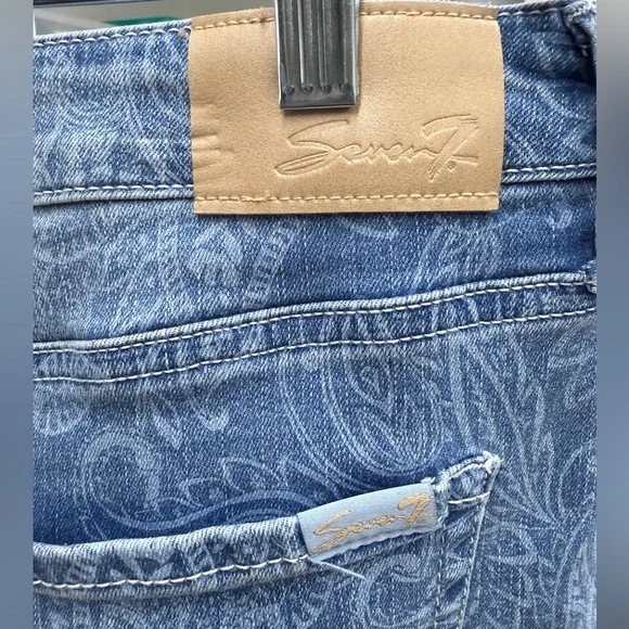 SEVEN Delaney Denim Mini Skirt Floral Paisley Sz 12 - Picture 6 of 7